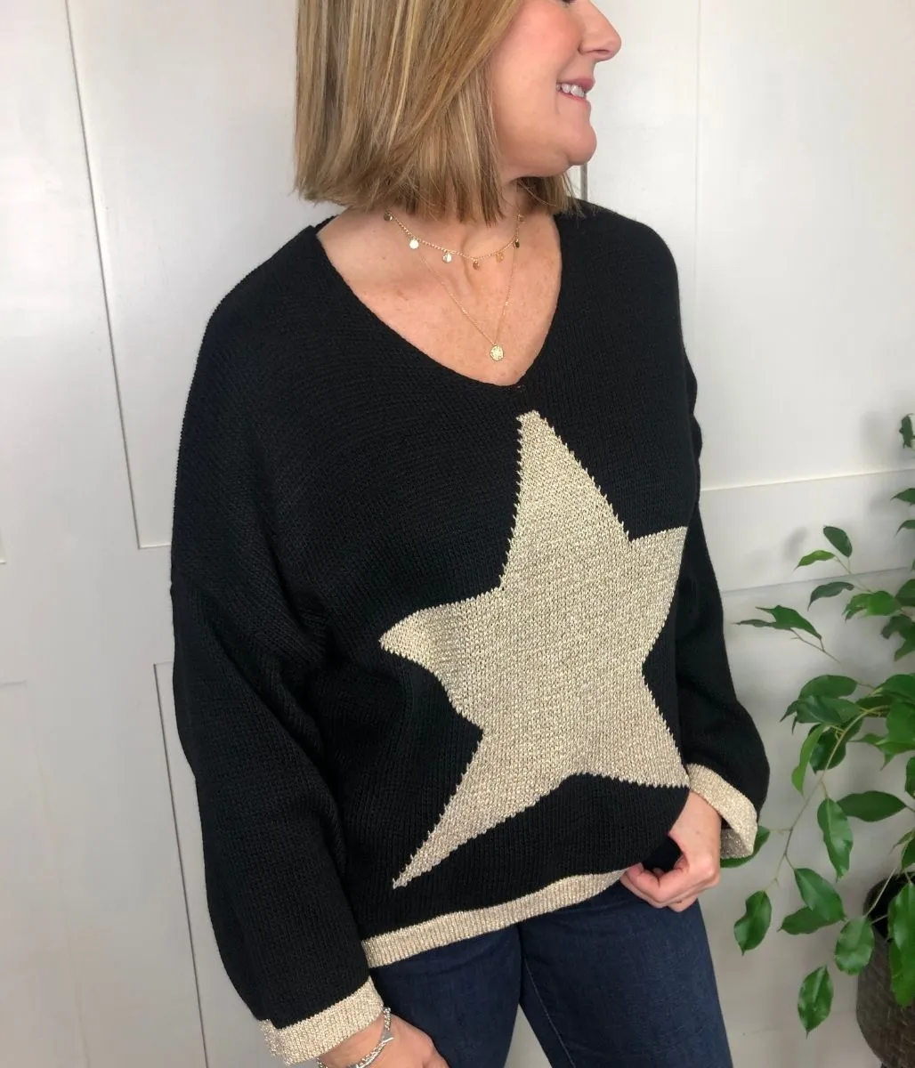 Black Metallic Star Jumper