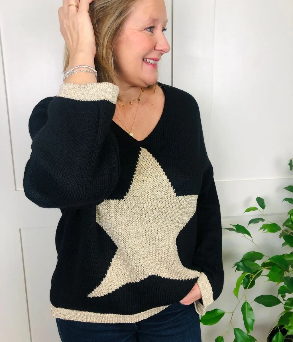 Black Metallic Star Jumper