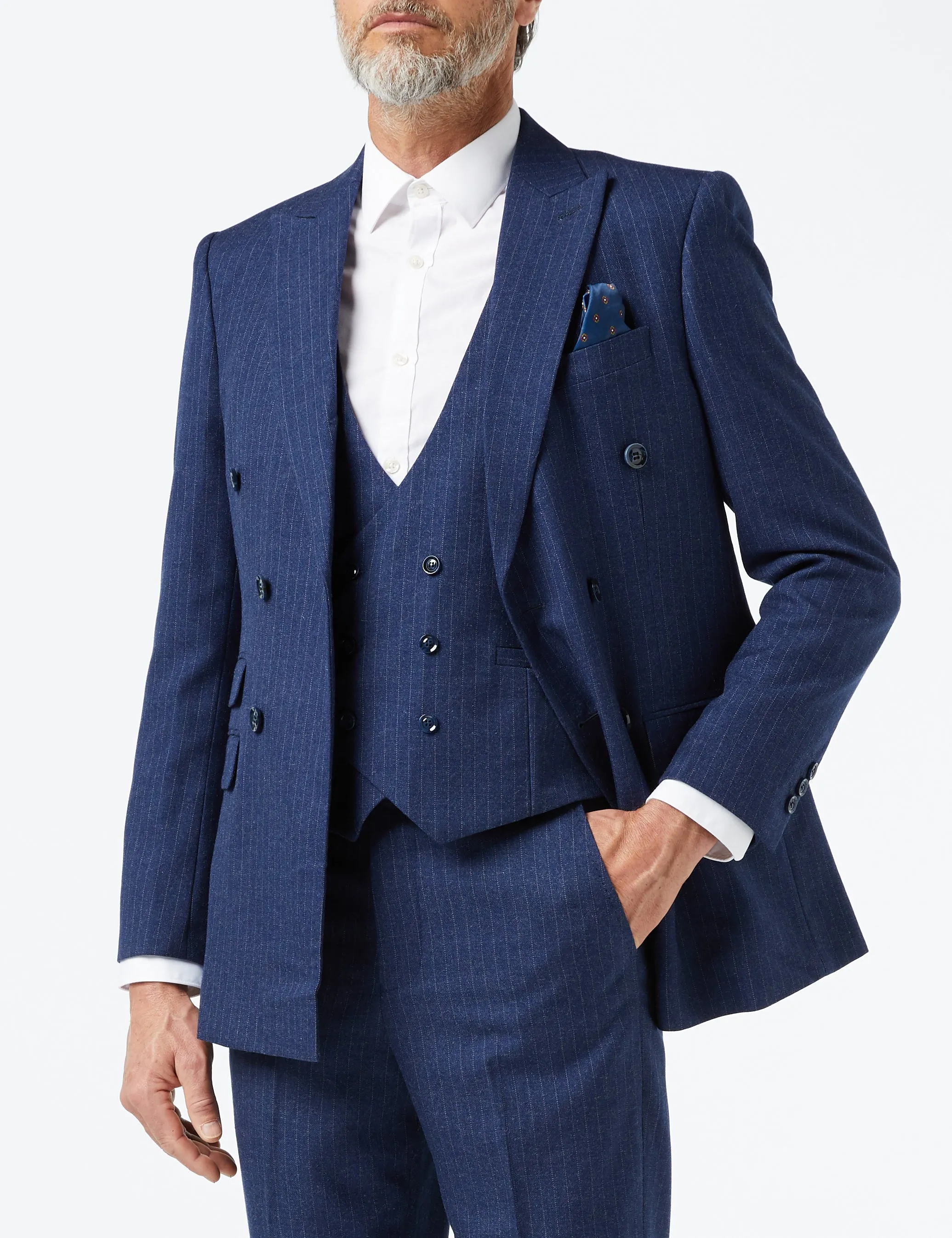 Blue Double Breasted Pinstripe Suit