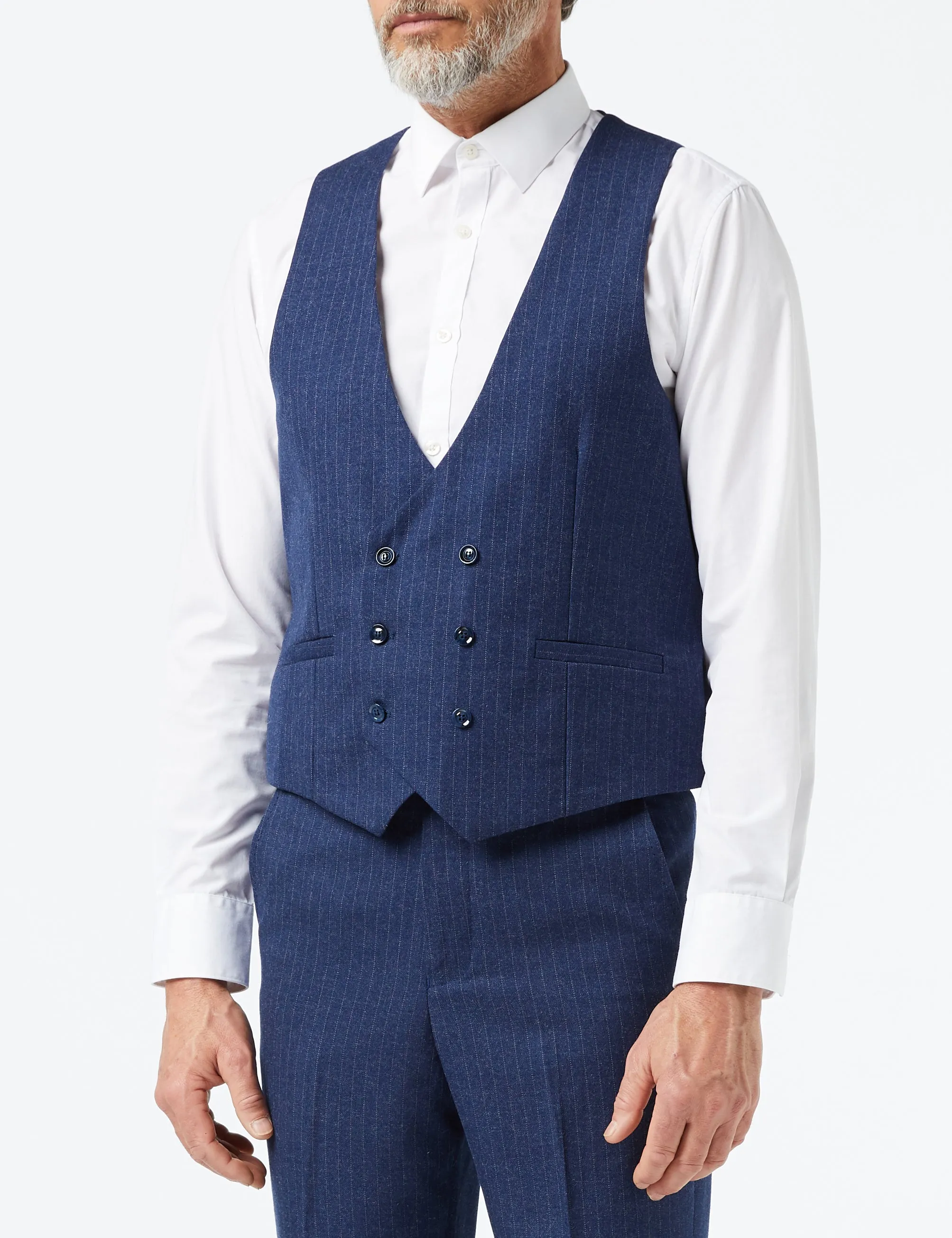 Blue Double Breasted Pinstripe Suit