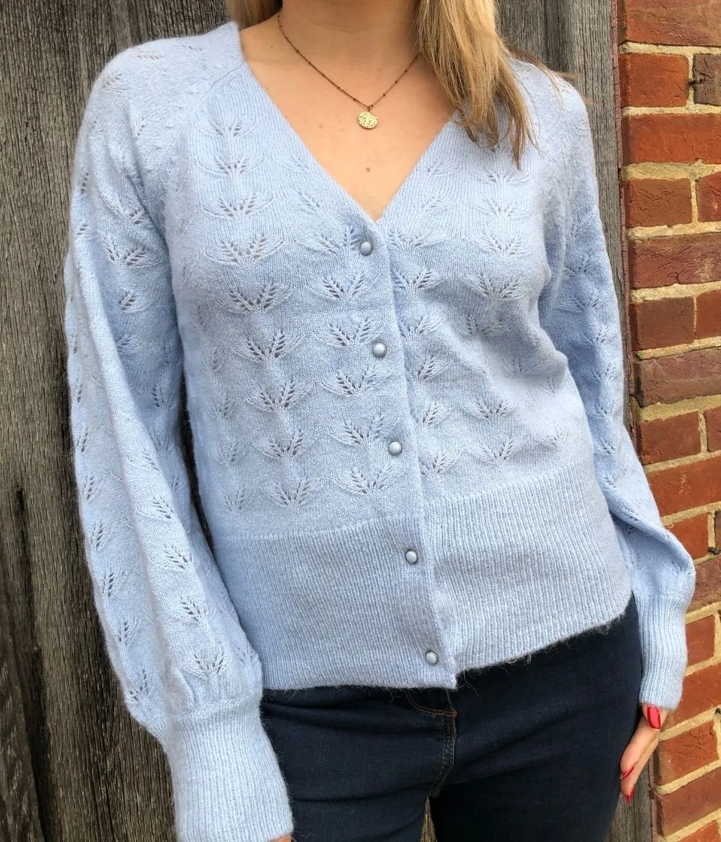 Blue Pointelle Knit Cardigan