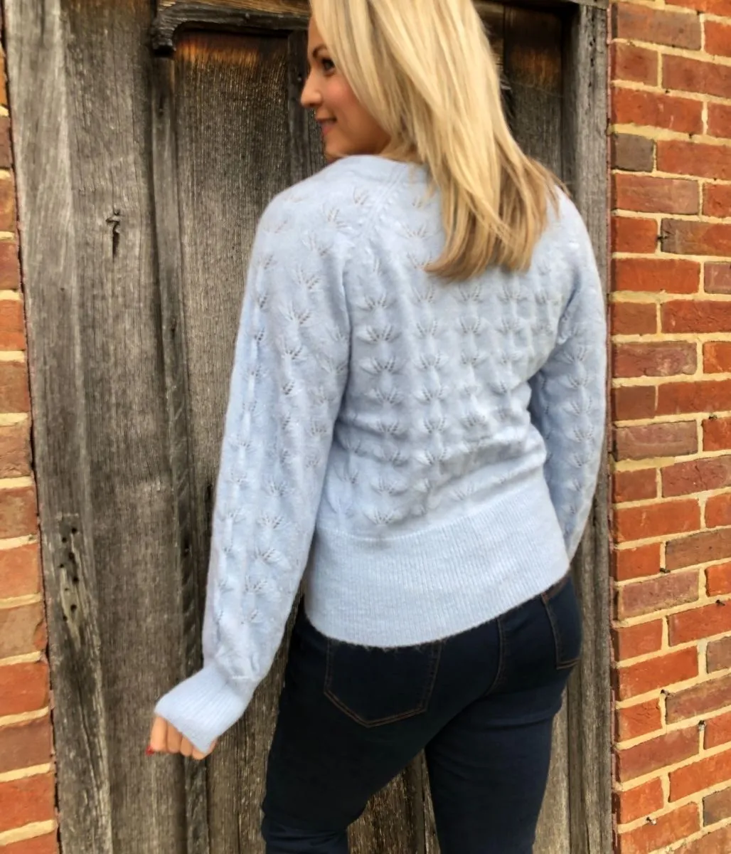 Blue Pointelle Knit Cardigan