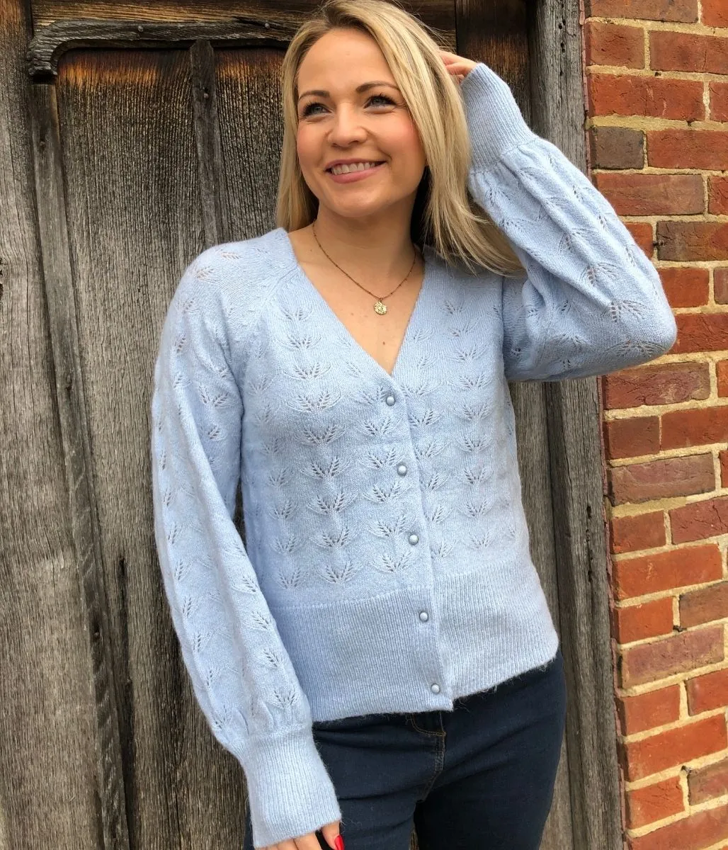 Blue Pointelle Knit Cardigan