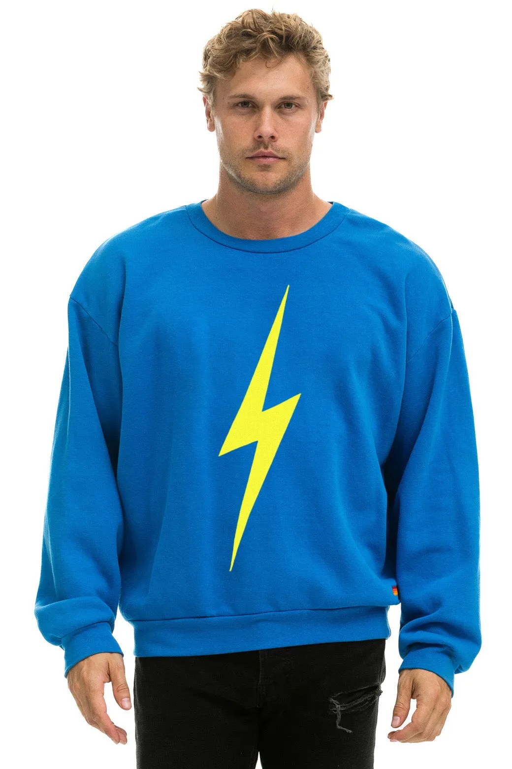 BOLT RELAXED CREW SWEATSHIRT - OCEAN // NEON YELLOW