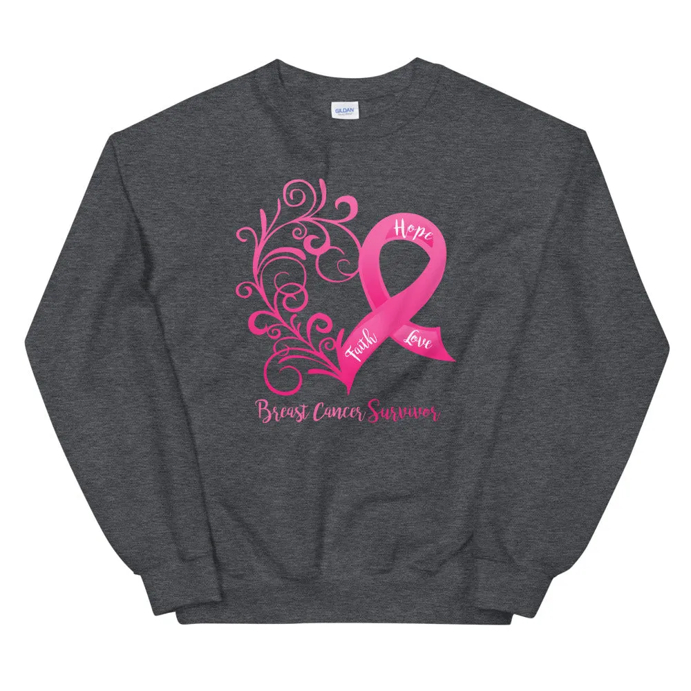 Breast Cancer Survivor Heart Sweatshirt - Several Colors Available