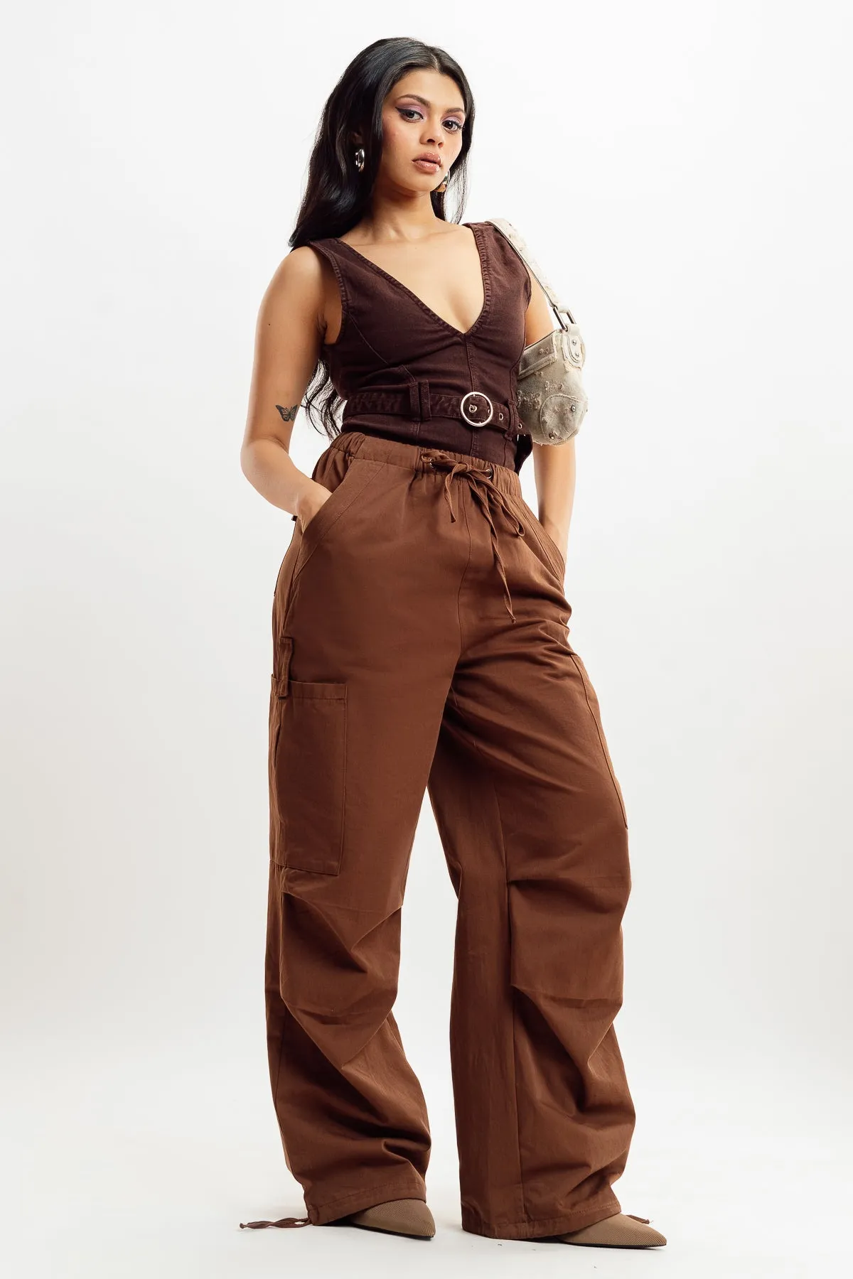 Brown Parachute Cargo Pant