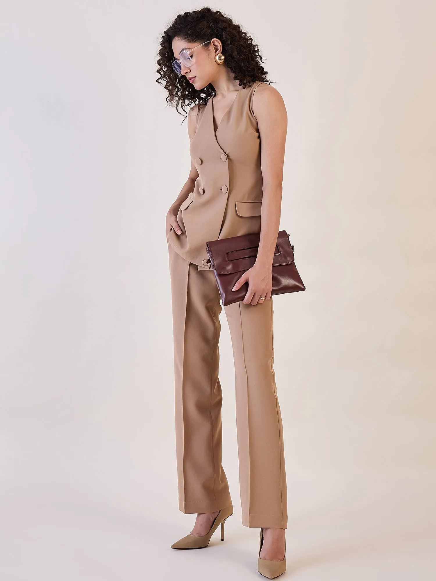 Brown Waistcoat Top With Trousers