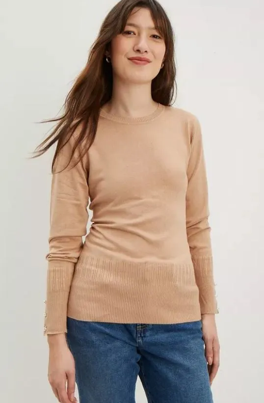 Camel Pearl Cuff Jumper