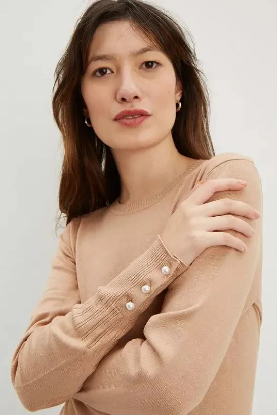 Camel Pearl Cuff Jumper