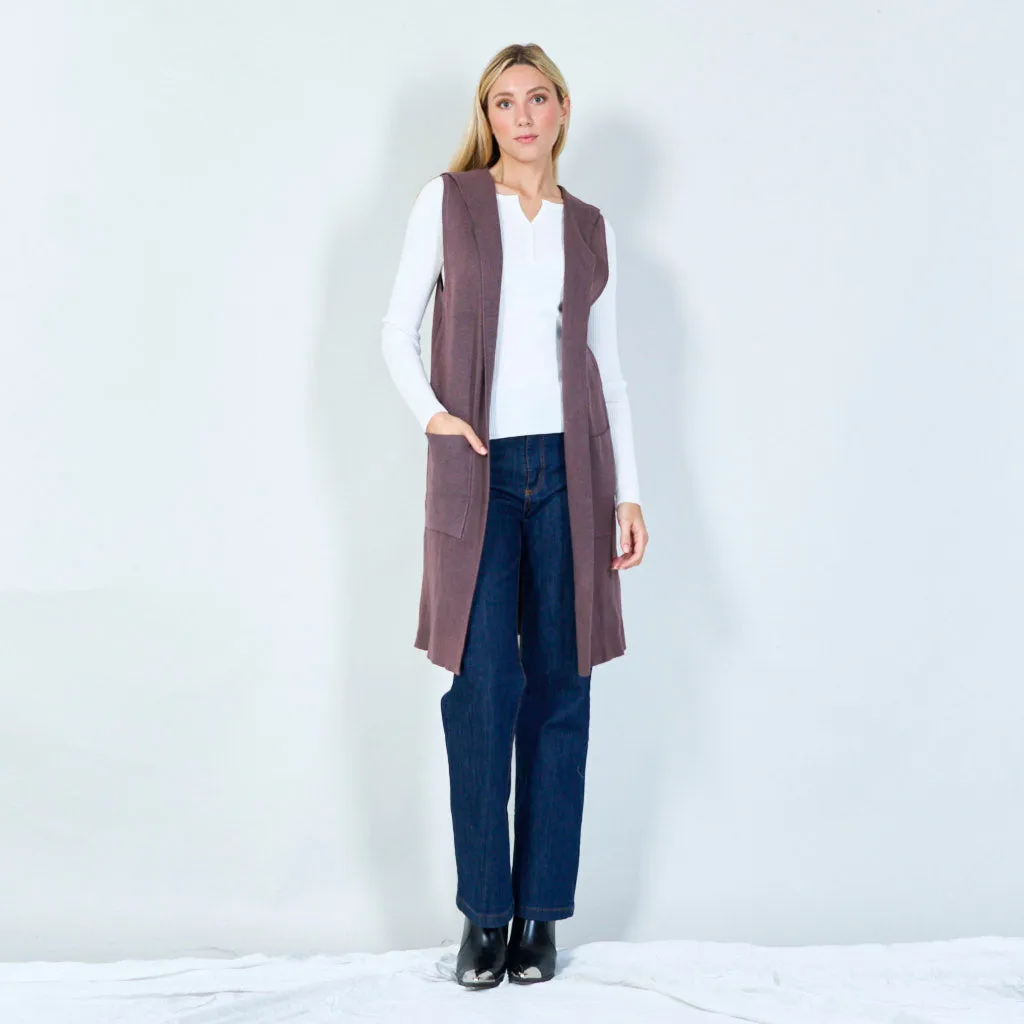 Casual sleeveless long cardigan with pockets wholesale