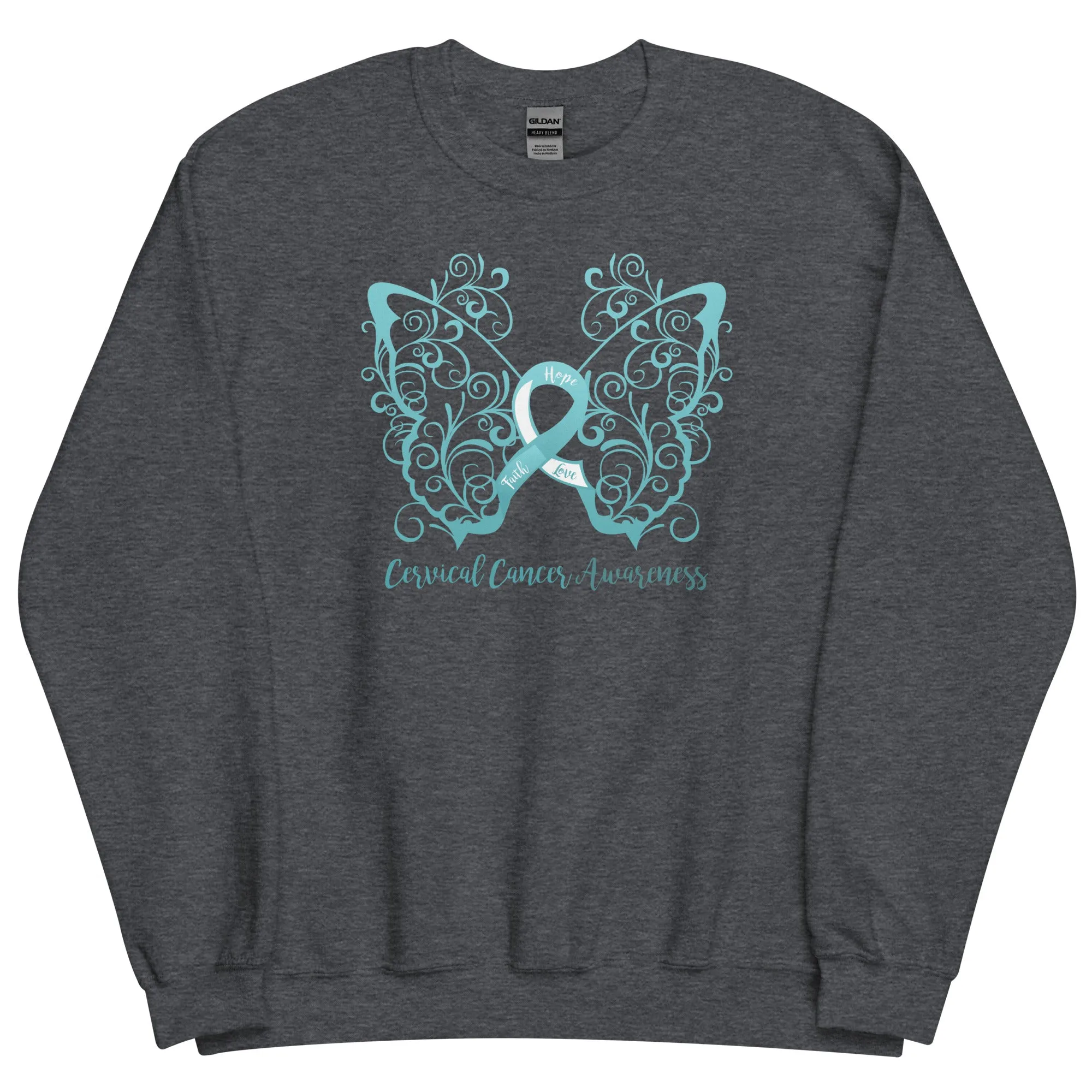 Cervical Cancer Awareness Filigree Butterfly Sweatshirt - Several Colors Available