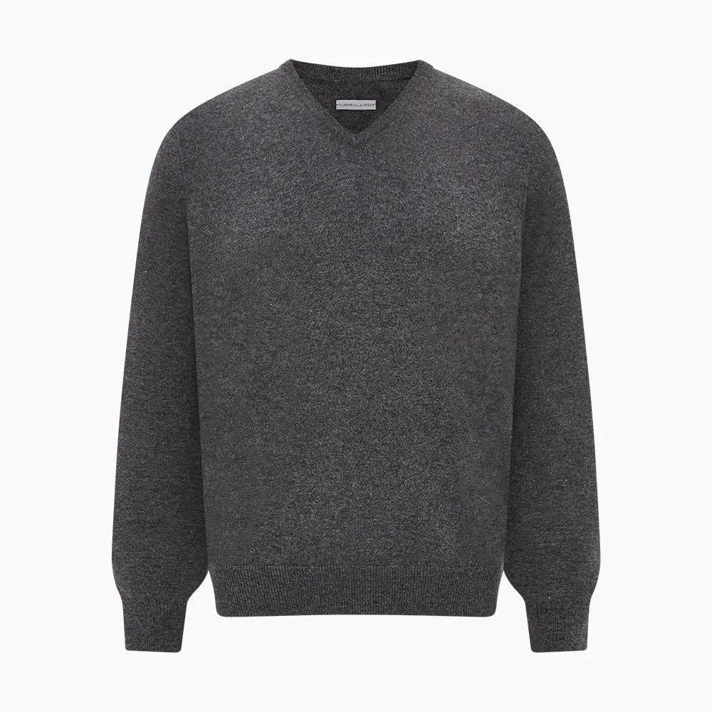 Charcoal Grey Cashmere V-neck Jumper