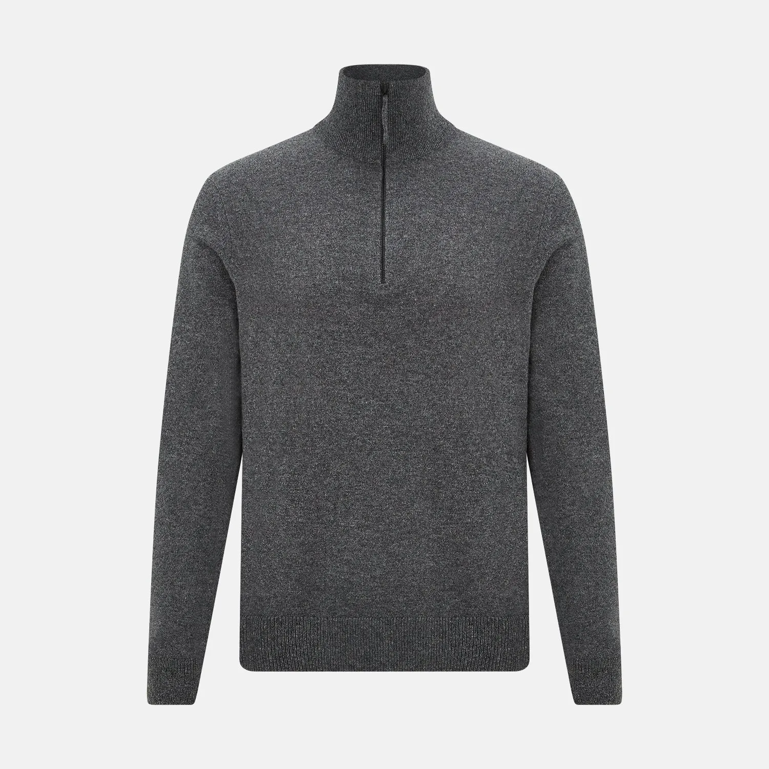 Charcoal Grey Melange Half-Zip Cashmere Jumper