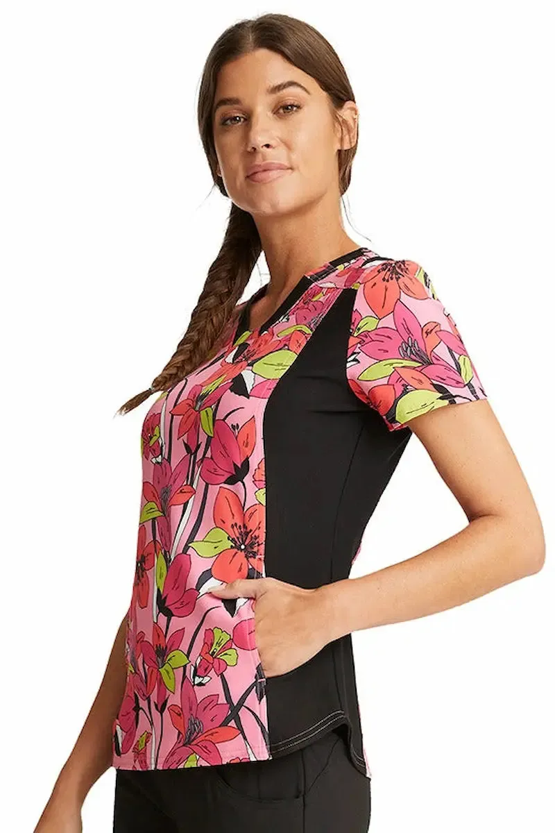 Cherokee iFlex Women's Knit Panel Print Scrub Top | Retro Blooms