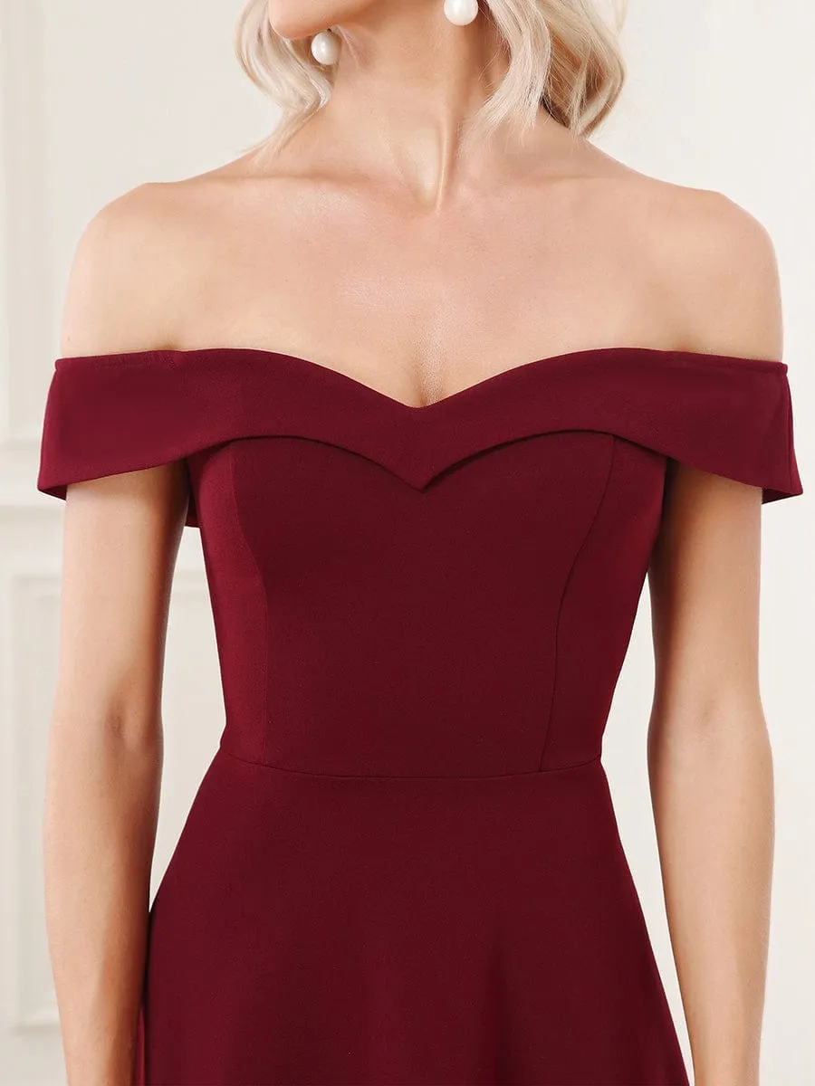 Chic Off Shoulder Midi Length A-Line Formal Dress