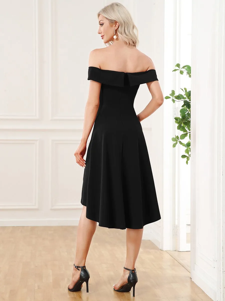 Chic Off Shoulder Midi Length A-Line Formal Dress