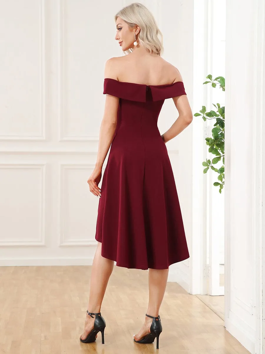 Chic Off Shoulder Midi Length A-Line Formal Dress