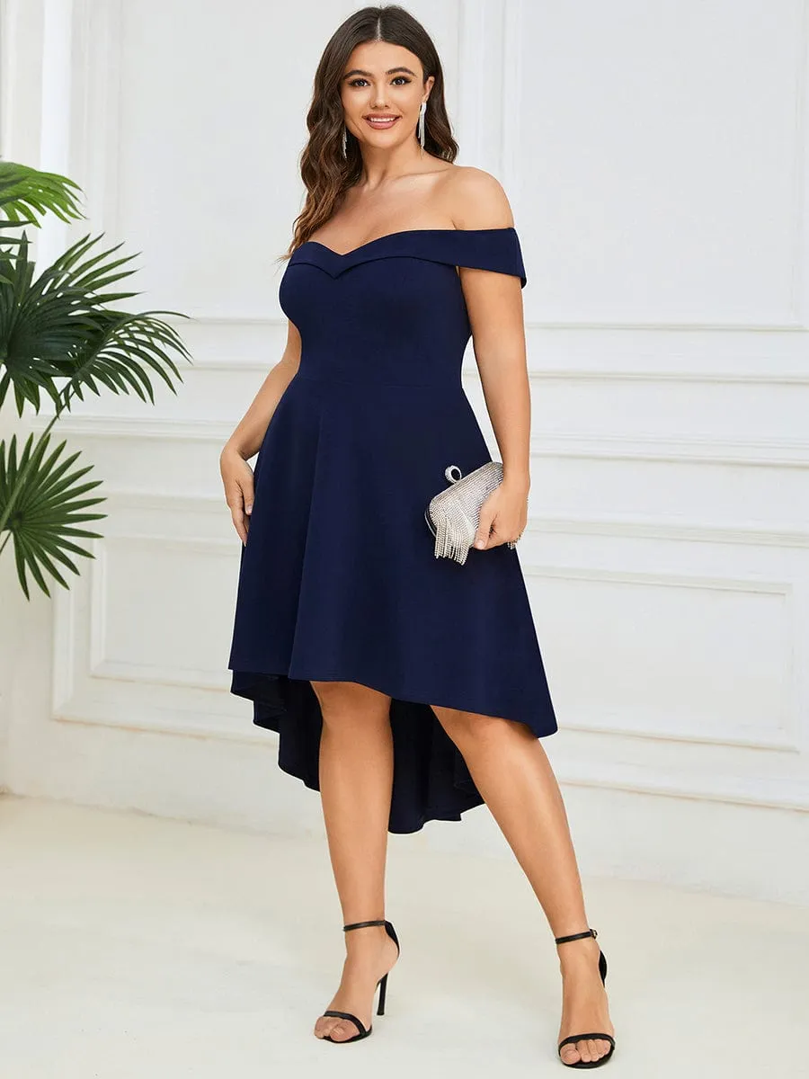 Chic Off Shoulder Midi Length A-Line Formal Dress