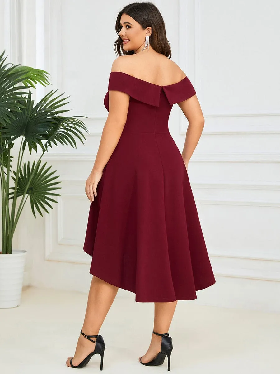 Chic Off Shoulder Midi Length A-Line Formal Dress