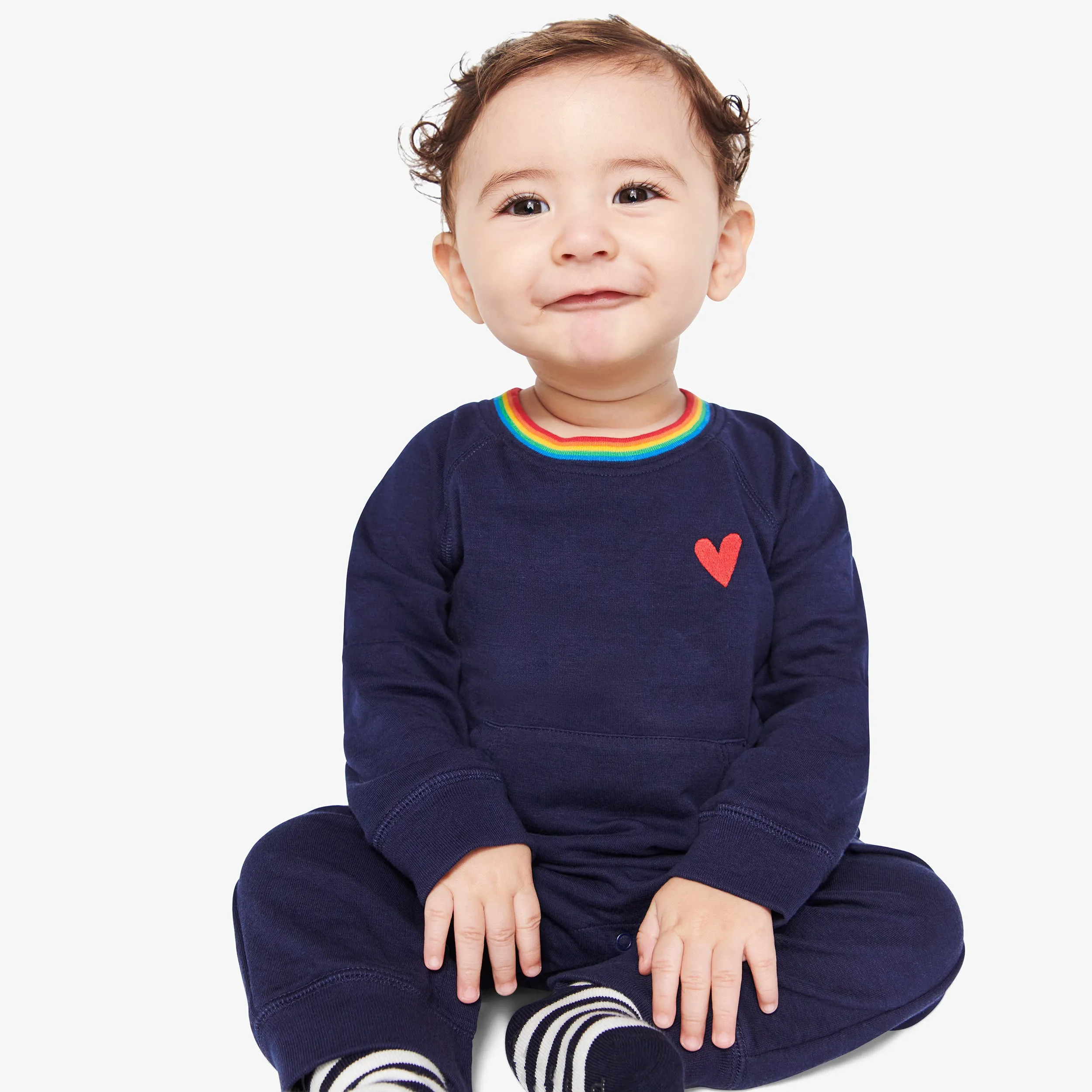 Clearance baby lightweight sweatshirt romper with embroidered heart