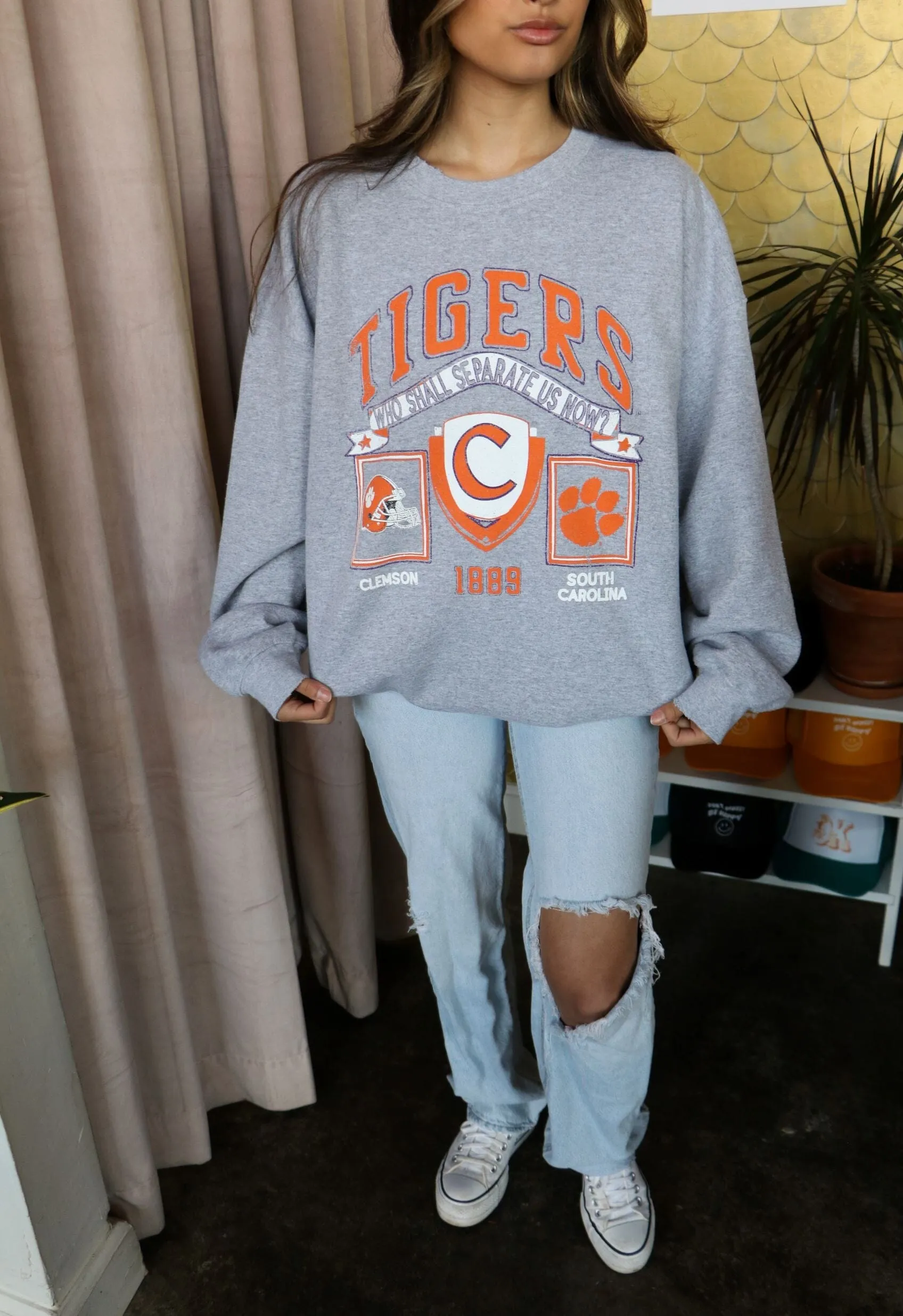 Clemson Tigers Prep Patch Gray Thrifted Sweatshirt