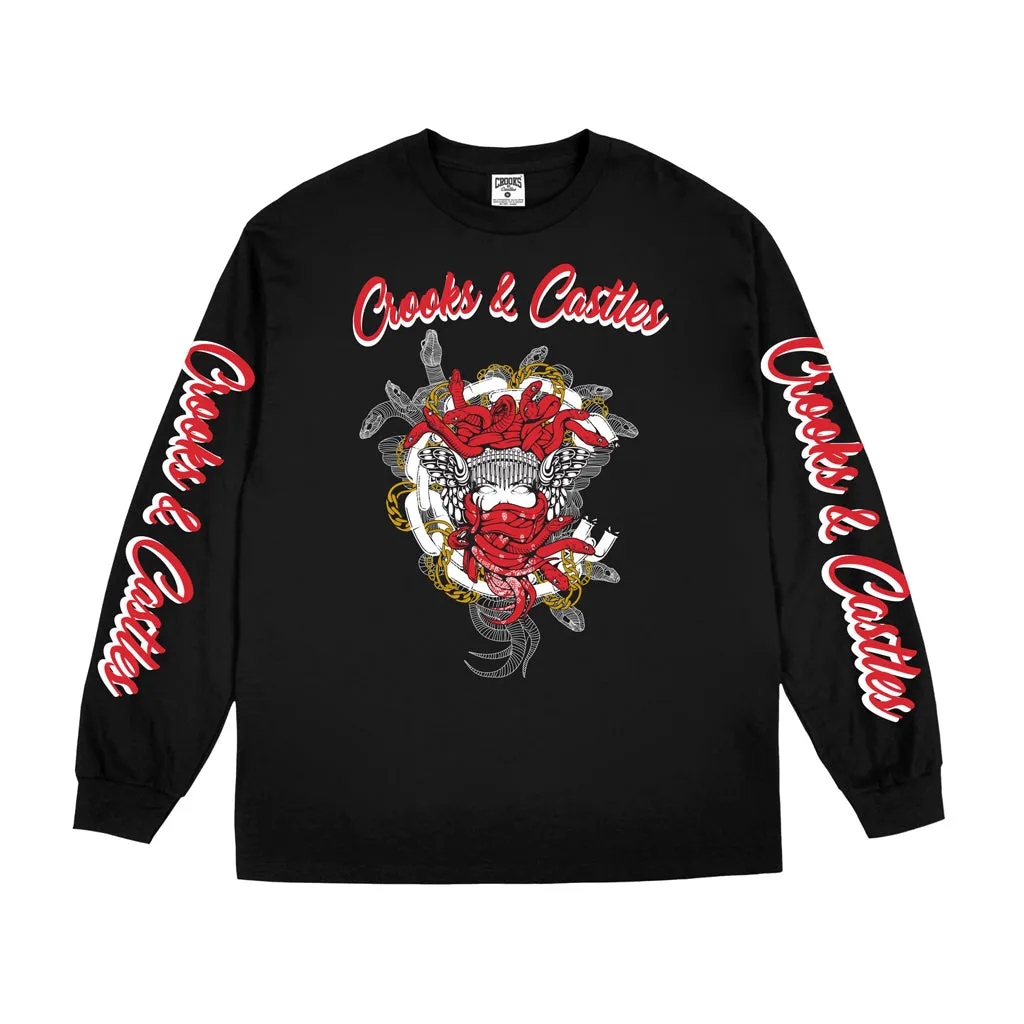 Crooks & Castles Script Chain Medusa Long Sleeve Tee Black