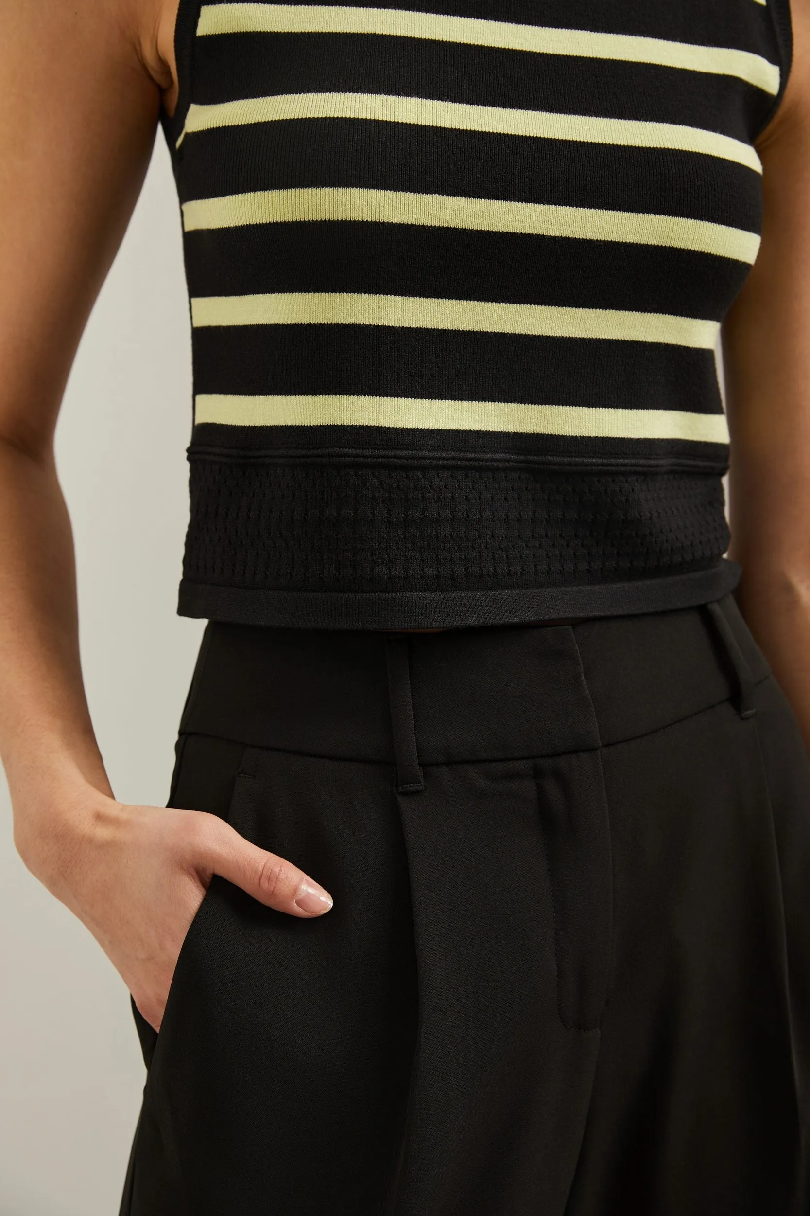 Cropped sleeveless sweater with pointelle detail