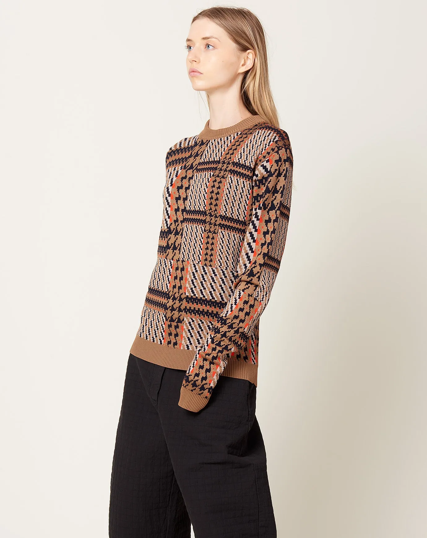 Dusk Knitted Blouse in Orange Mixed Checks