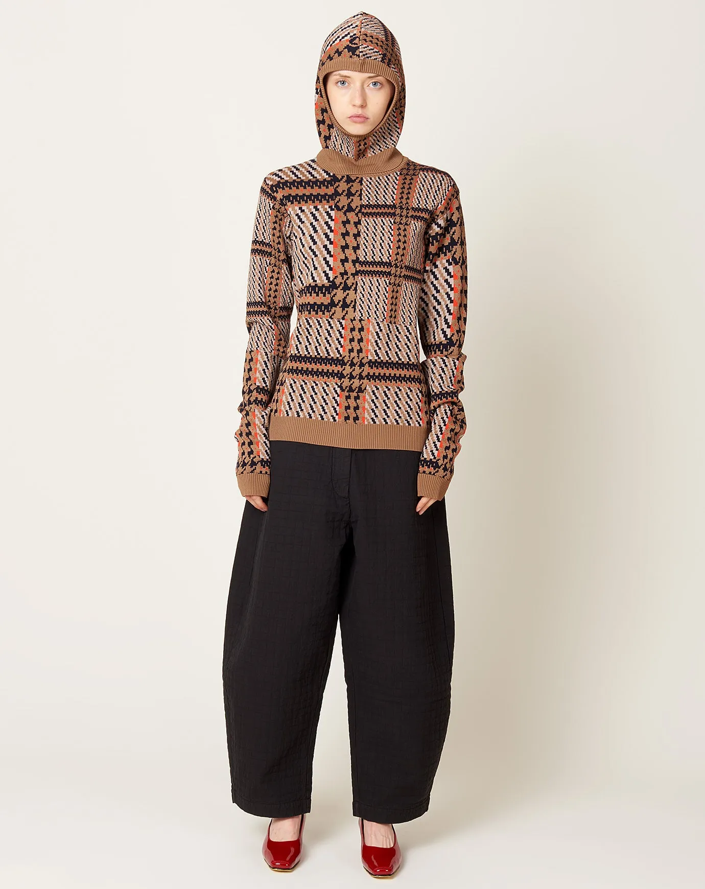 Dusk Knitted Blouse in Orange Mixed Checks