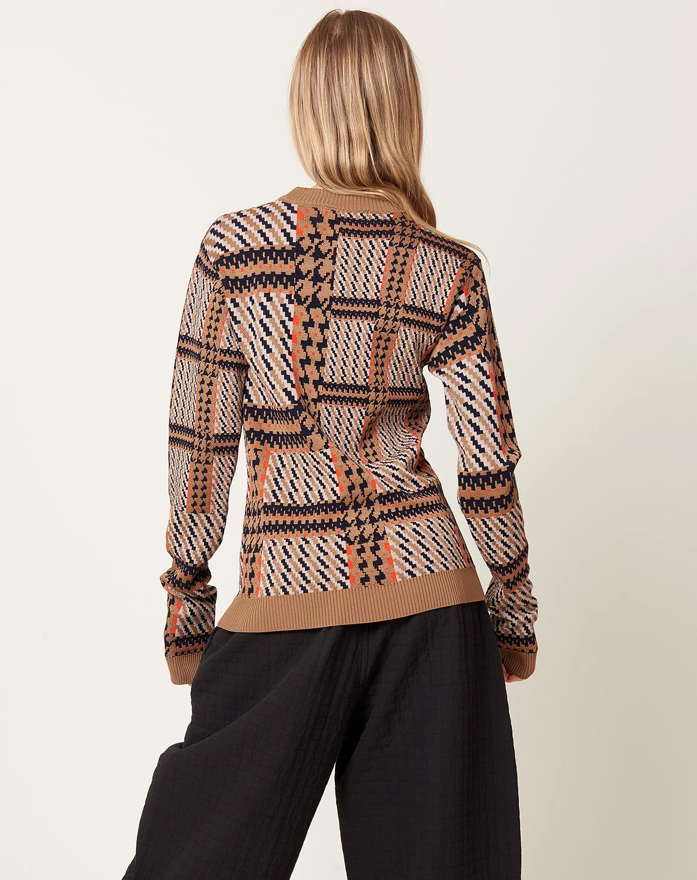 Dusk Knitted Blouse in Orange Mixed Checks