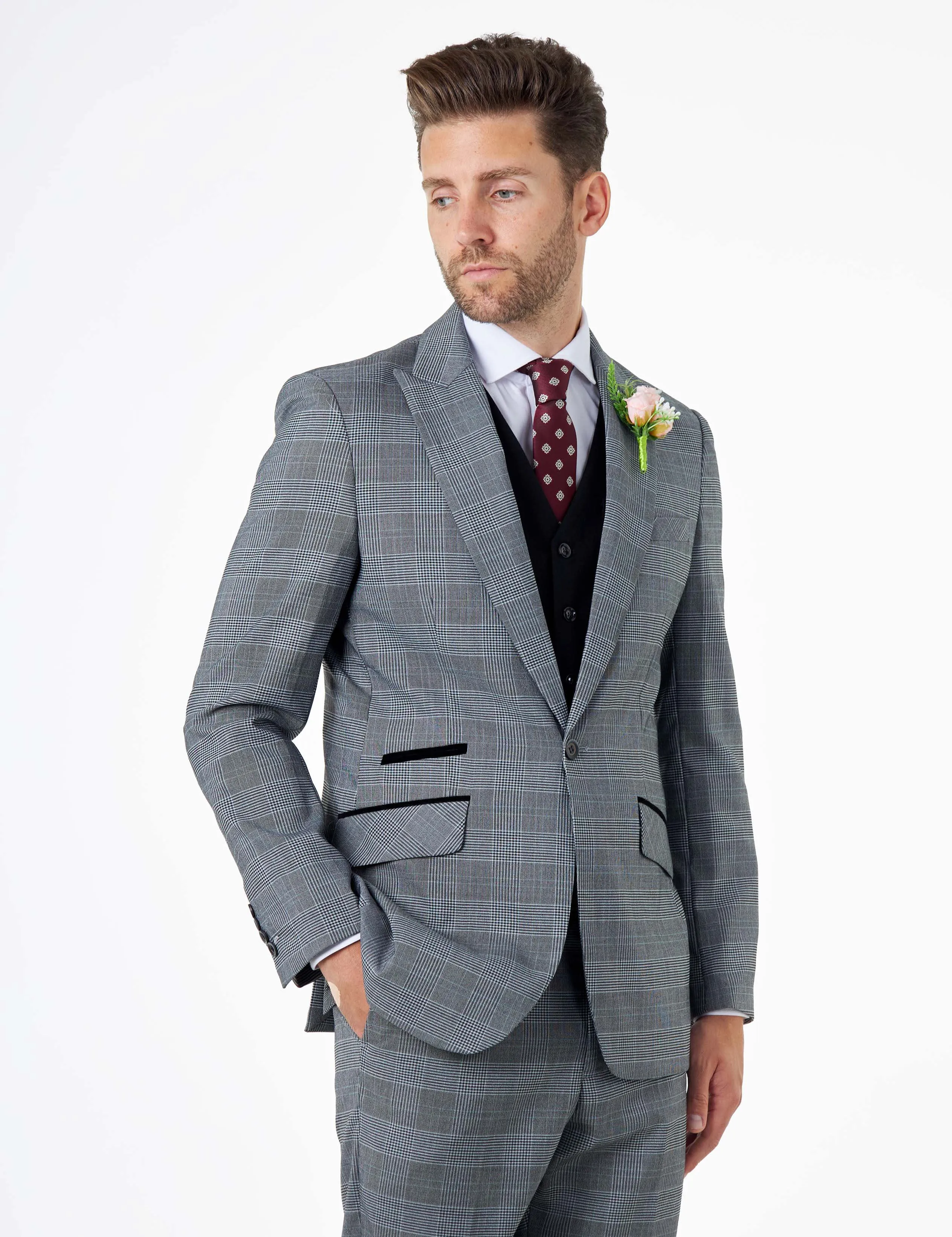 EKON - Grey Prince of Wales Check Wedding Suit