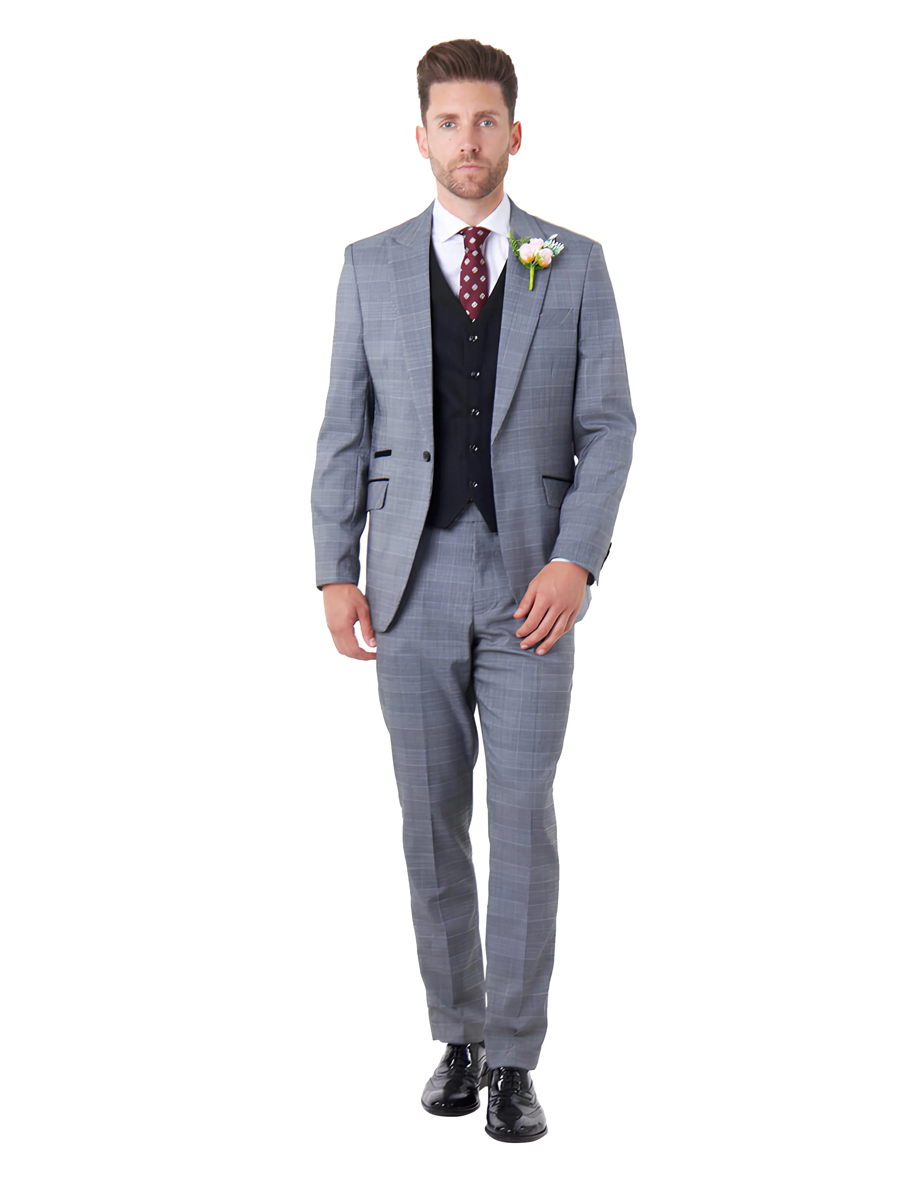 EKON - Grey Prince of Wales Check Wedding Suit