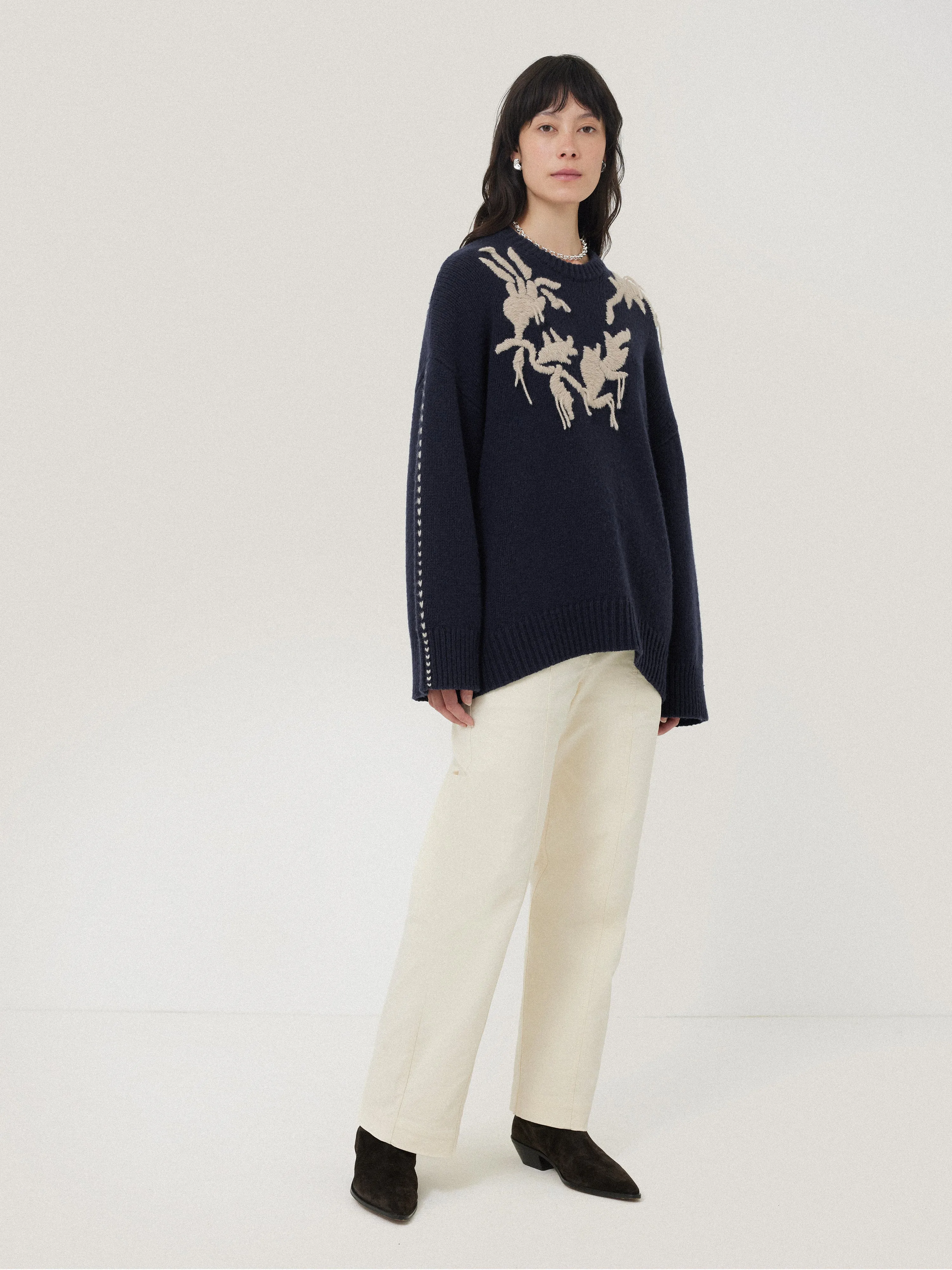 Embroidered Knitted Jumper | Navy