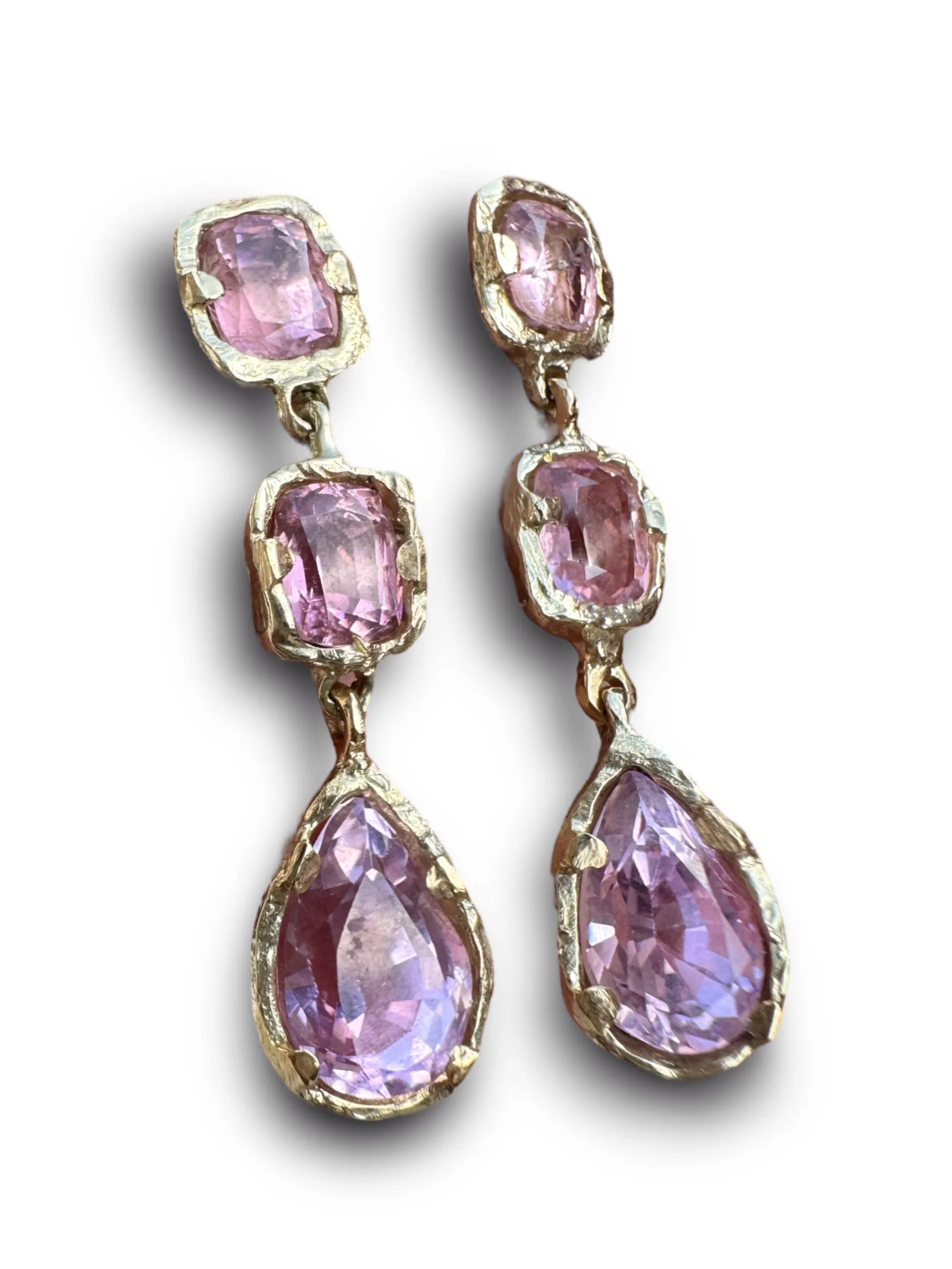 Eros Pink Tourmaline and Kunzite Gala TearDrop Earrings in 14Ct Gold