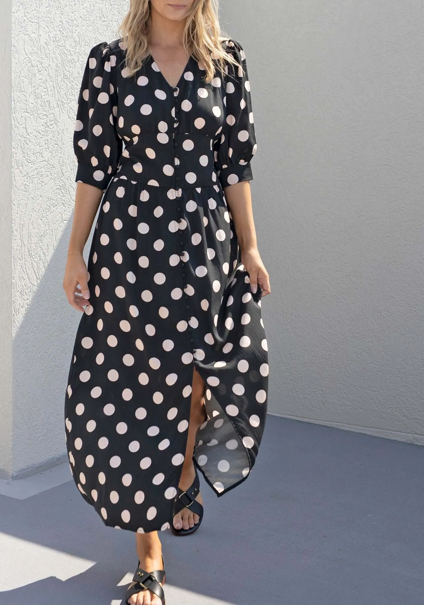 Evertime Polka Dot Button Through Midi Dress