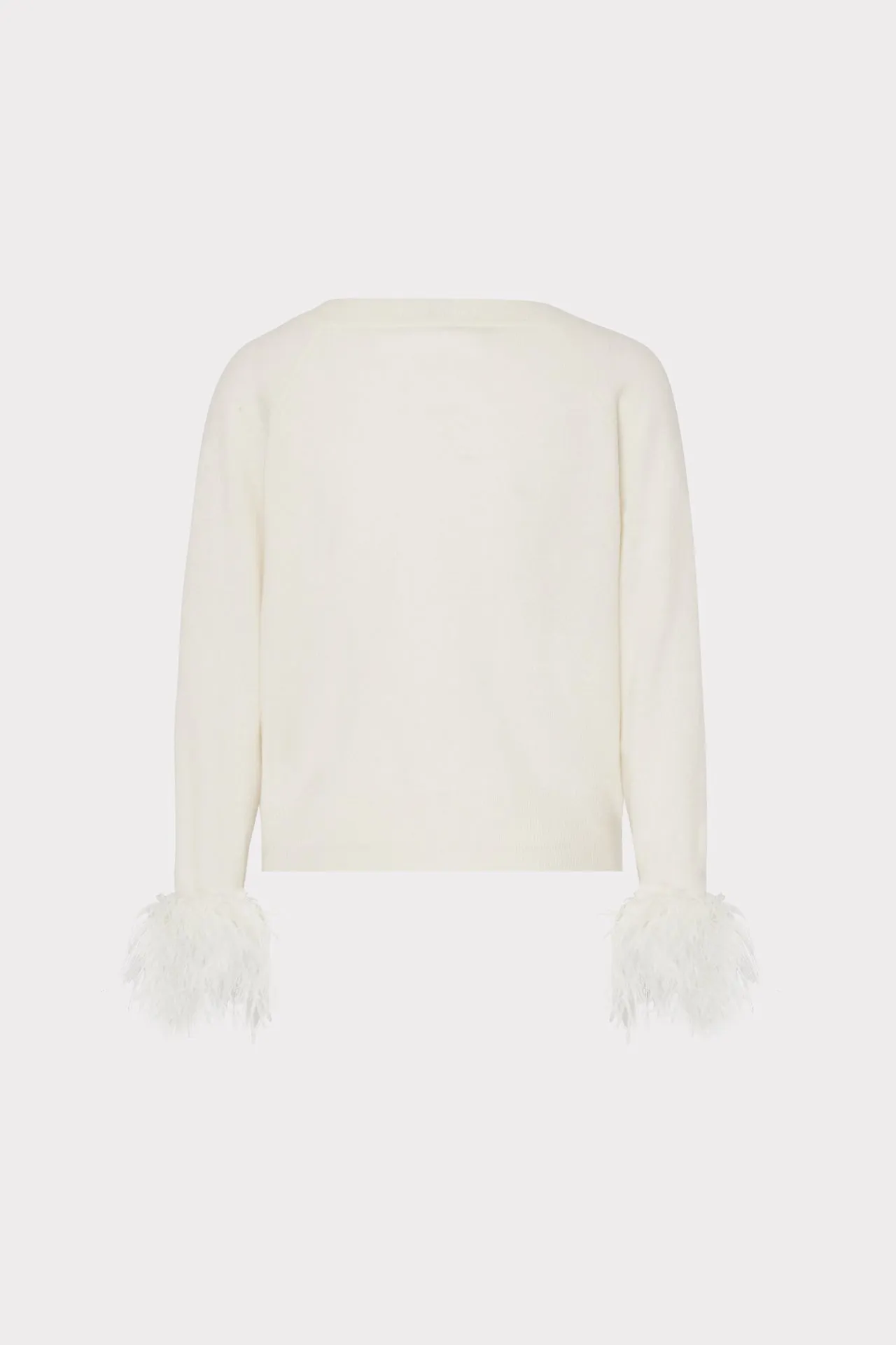 Feather Cuff V-Neck Sweater