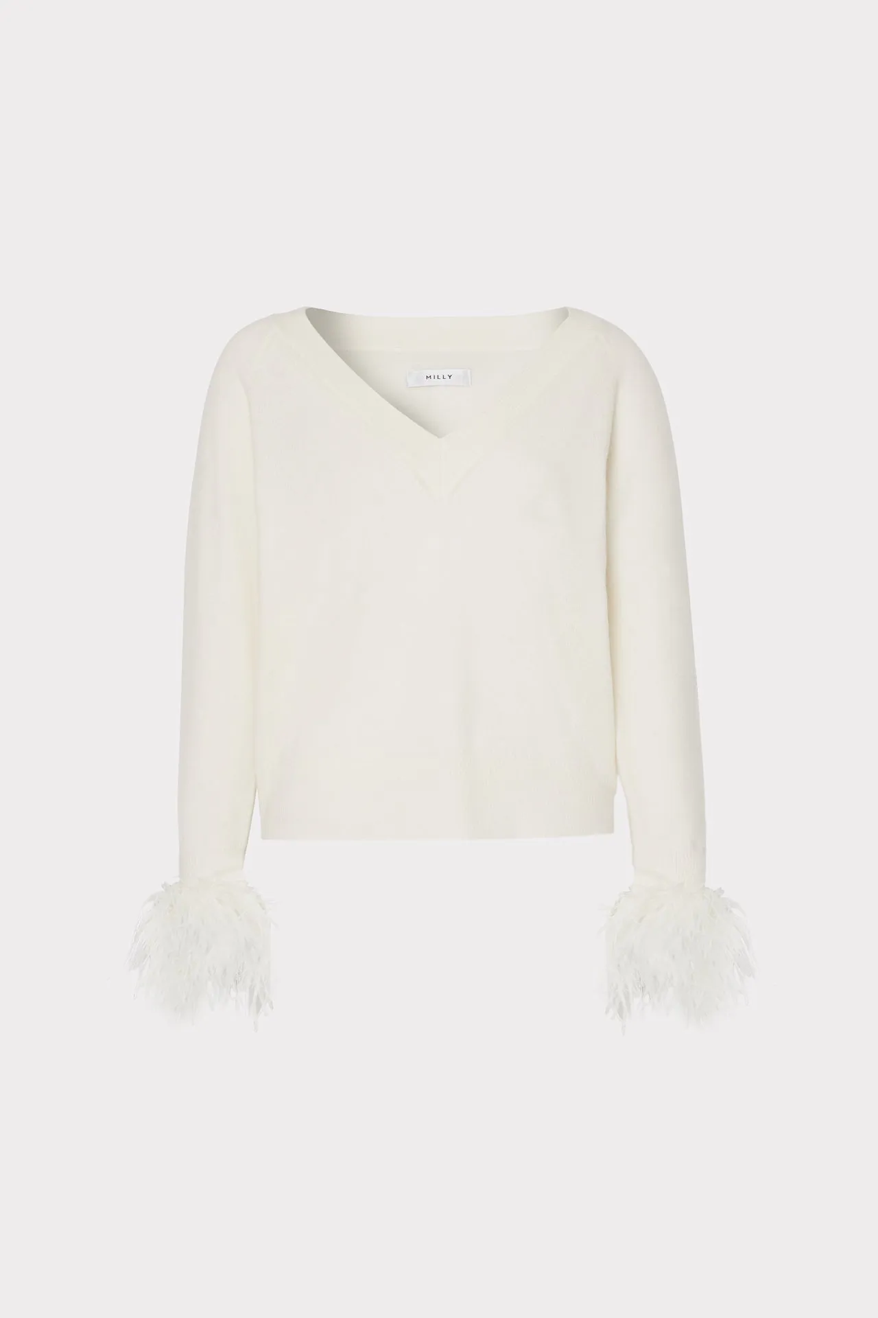 Feather Cuff V-Neck Sweater