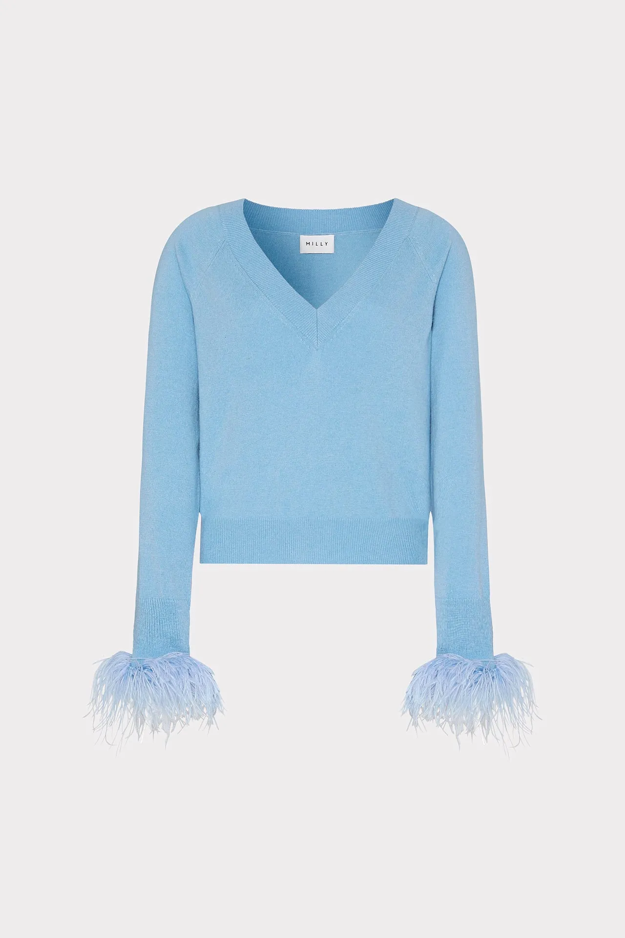 Feather Cuff V-Neck Sweater