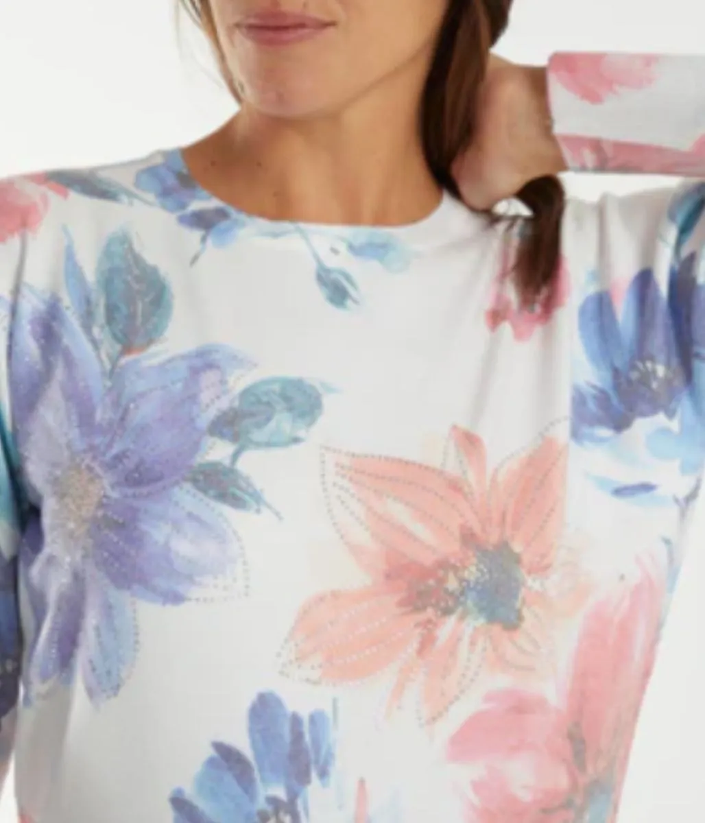 Floral Print Pastel Diamante Jumper