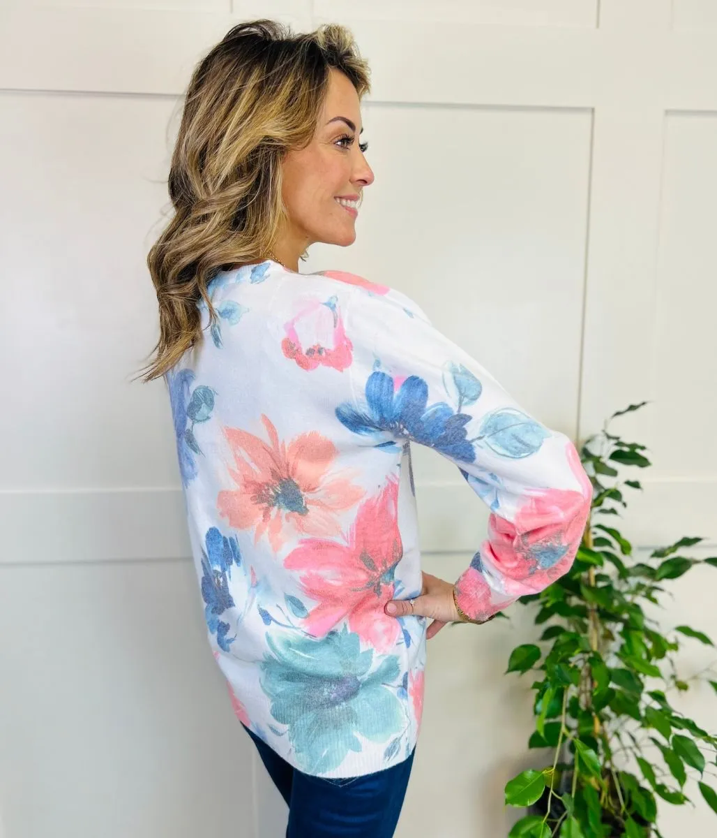 Floral Print Pastel Diamante Jumper