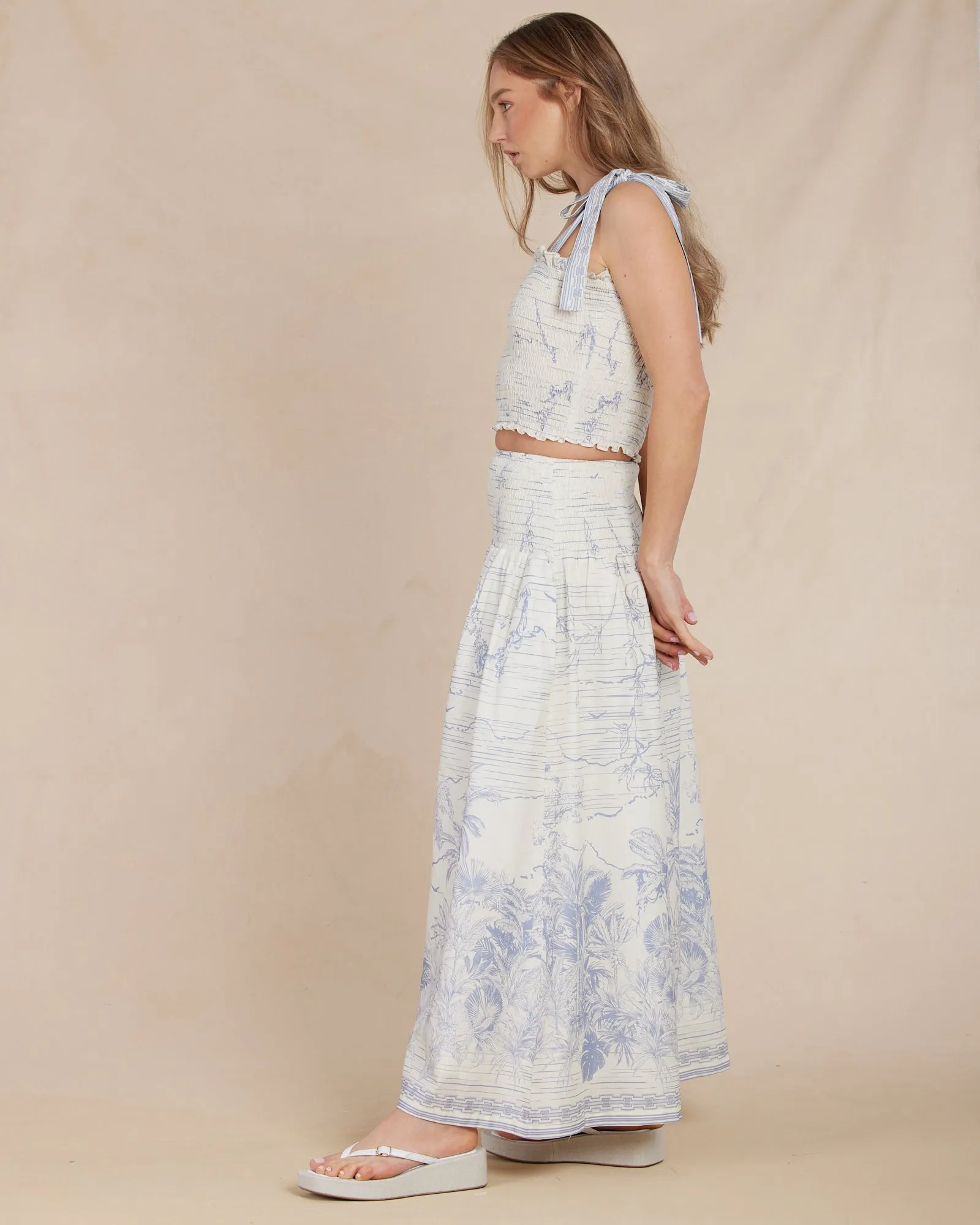 Fresco Linen Shirred Skirt