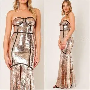 Gold Sequin Gown Maxi Dress