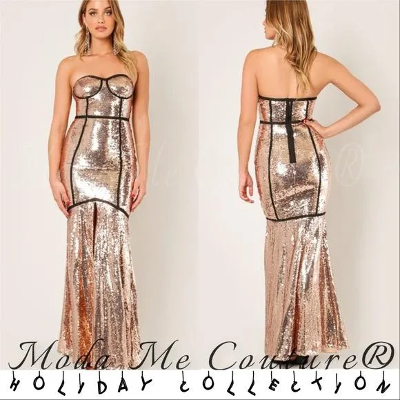 Gold Sequin Gown Maxi Dress