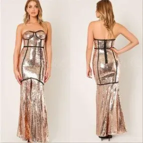 Gold Sequin Gown Maxi Dress