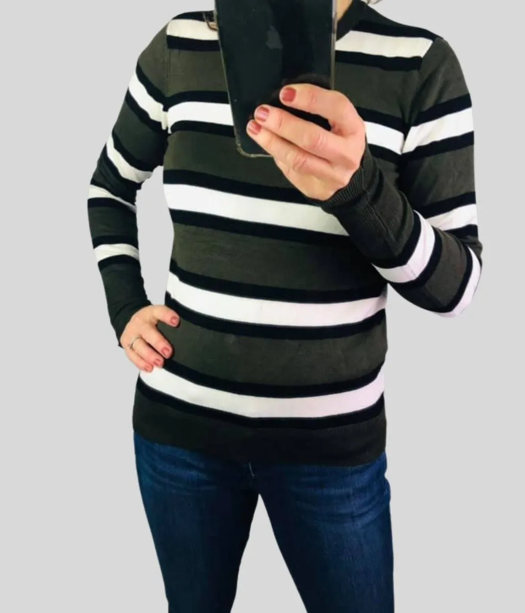 Green & Black Striped Jumper xs s