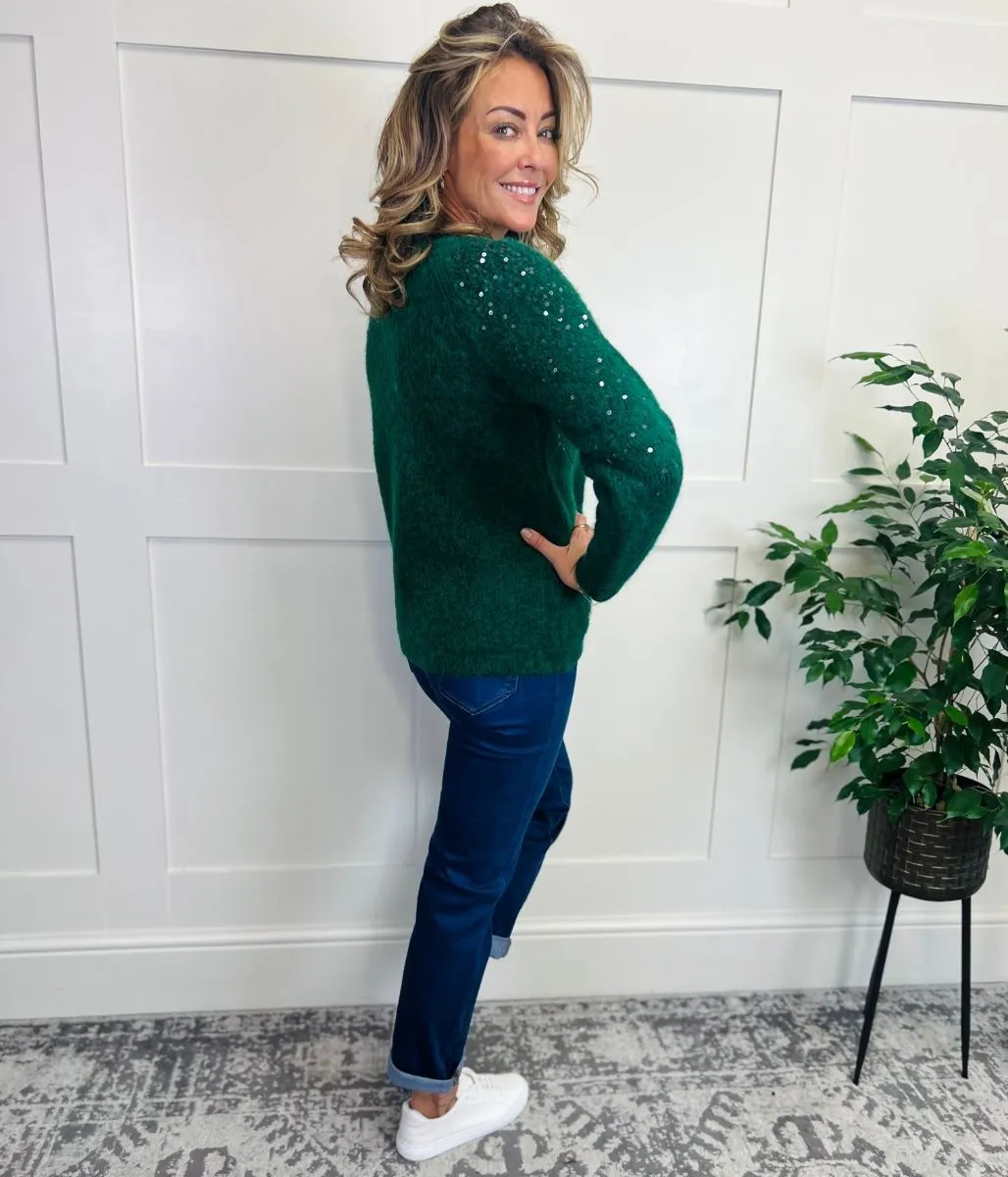 Green Sequin Crew Neck Jumper