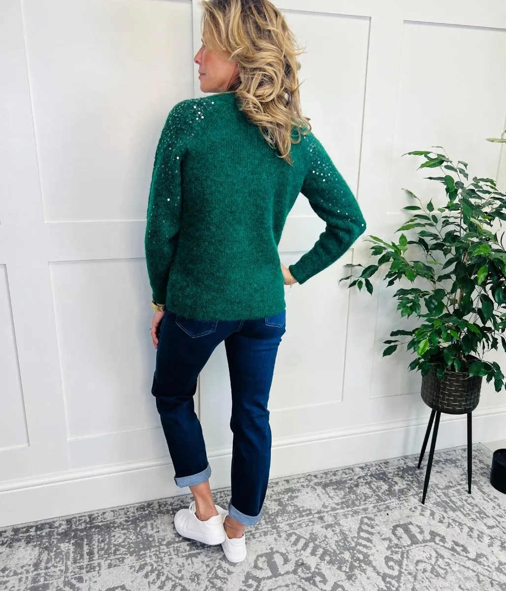 Green Sequin Crew Neck Jumper