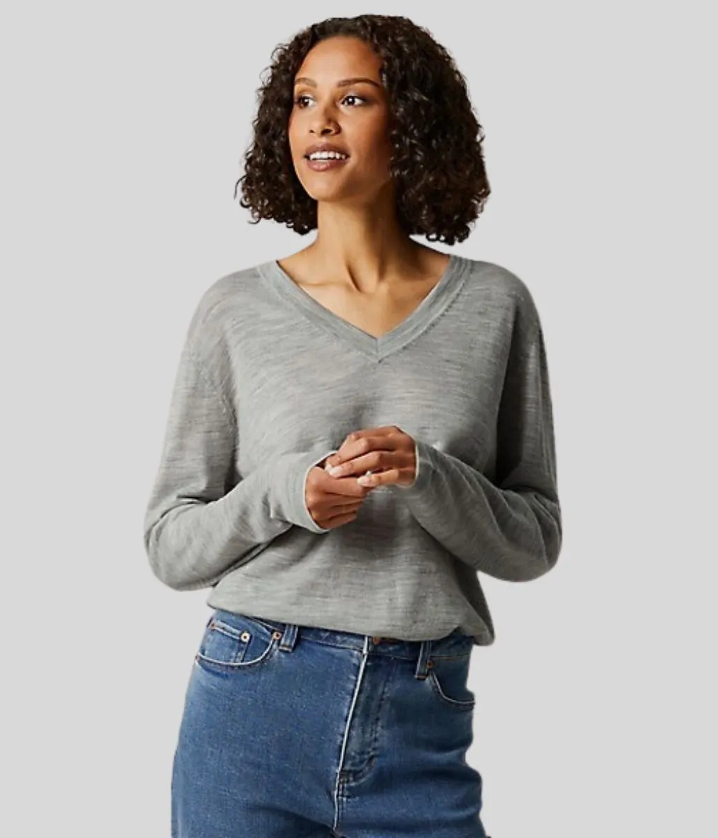 Grey Merino Wool V Neck Jumper