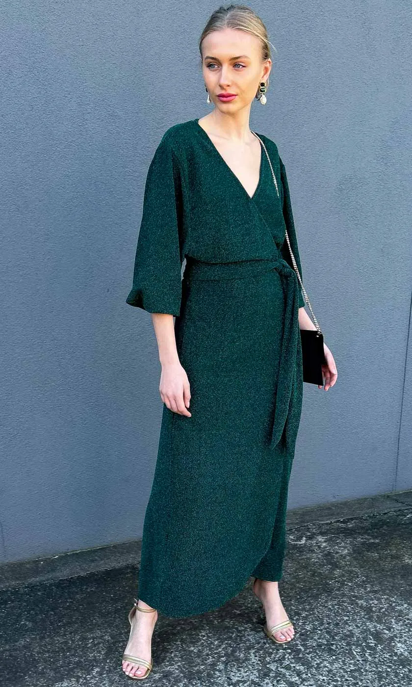 HOSS Glam Wrap Dress - Emerald