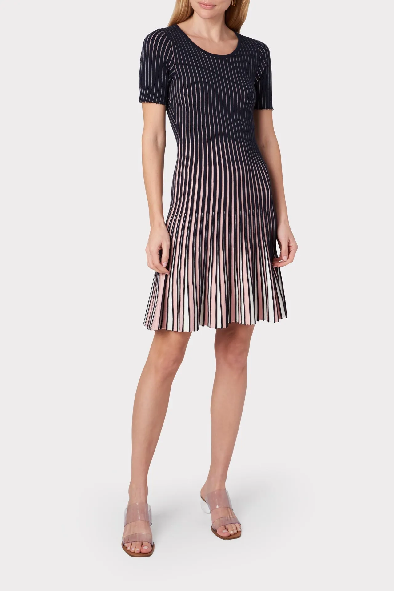 Inset Stripe Flare Godet Dress